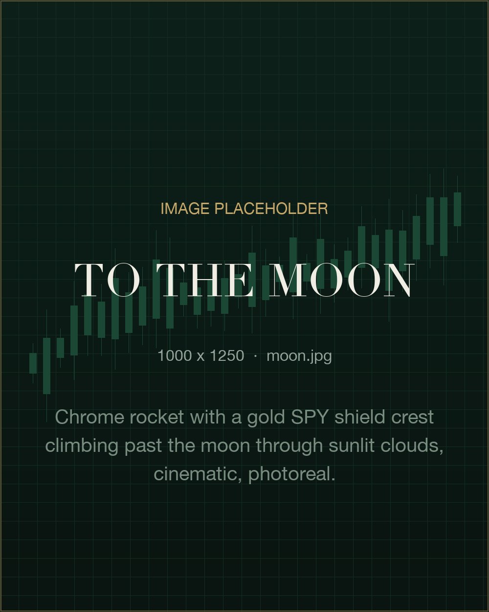 A rocket bearing the SPY crest climbing past the moon.